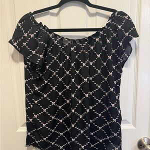 LC Lauren Conrad Black Pink White Bow-Print Women’s Top Blouse